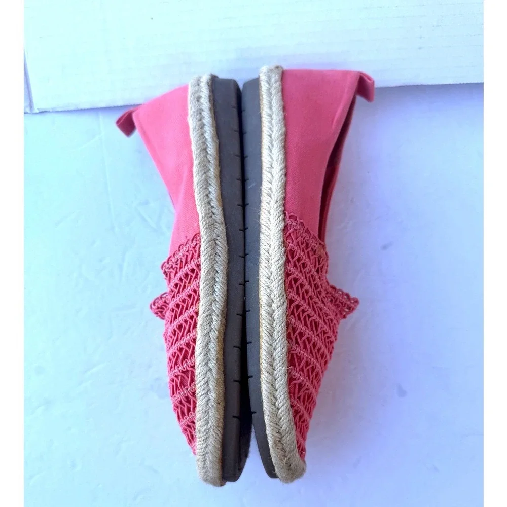 London Fog Coral Pink Espadrille Flat Woven Crochet Canvas Slip On Shoes 7W wide